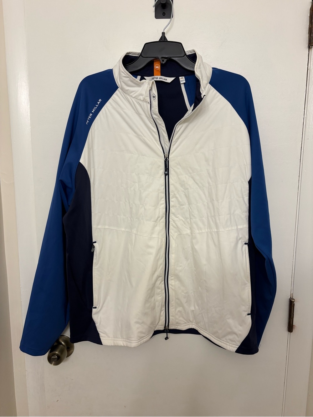 Peter Millar Merge Elite Hybrid Jacket Men's XXL White Blue Golf Full Zip $230